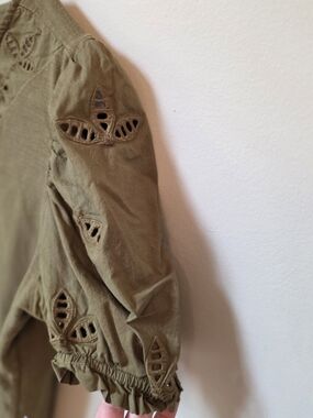 LOFT Olive Embroidered Sleeve Top